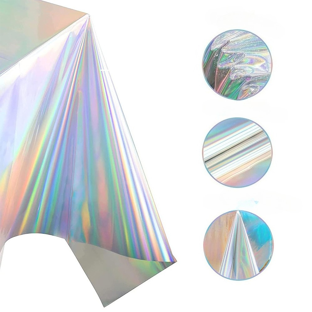 Table Cloth Disposable - Holographic Party Tablecloth Disposable Plastic Rainbow